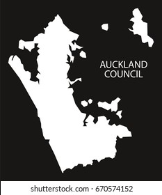 Auckland Council New Zealand Map Black Inverted Silhouette Illustration