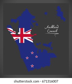 Auckland Council New Zealand Map With National Flag Illustration