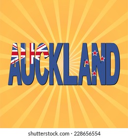 Auckland flag text with sunburst vector illustration