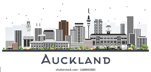 Auckland New Zealand City Skyline with Gray Buildings Isolated on White. Vector Illustration. Business Travel and Tourism Concept with Modern Buildings. Auckland Cityscape with Landmarks.