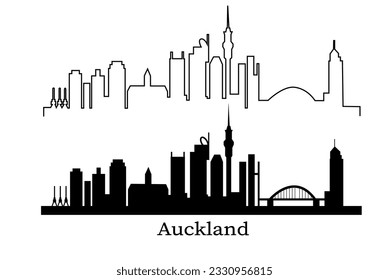 Auckland New Zealand city skyline outline silhouette