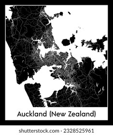 Auckland New Zealand New Zealand Oceania City map black white vector illustration