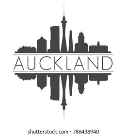 Auckland New Zealand Oceania Skyline Vector Art Mirror Silhouette Emblematic Buildings