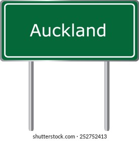 Auckland, New Zealand, road sign green vector illustration, road table