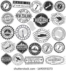 Auckland, New Zealand Set of Stamp. Vector Art Postal Passport Travel Design. Travel and Business Seals.