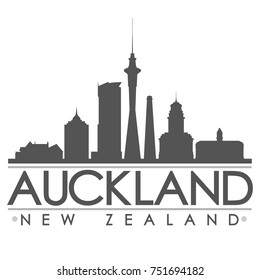 Auckland New Zealand Skyline. Silhouette Design City Vector Art Famous Buildings.