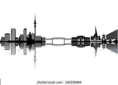 Auckland skyline - black and white vector illustration