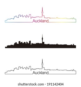 Auckland skyline linear style with rainbow in editable vector file