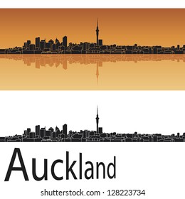 Auckland skyline in orange background in editable vector file