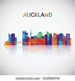 Auckland skyline silhouette in colorful geometric style. Symbol for your design. Vector illustration.