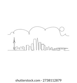 Auckland skyline and sun drawn with a single continuous line
