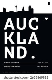 Auckland typography minimalist vector poster for matariki, national festival, independence day, holiday layout. Brochure, leaflet, flyer, presentation image template for New Zealand