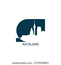 Auckland vector icon with skyline, panoramic view, outlook shape. New Zealand city landmarks logo concept. Flat isolated graphic, badge