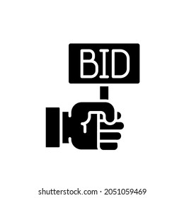 Auction bid glyph icon. Vector fill black illustration.