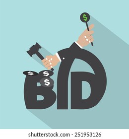 Auction Or Bid Typography Design Vector Illustration