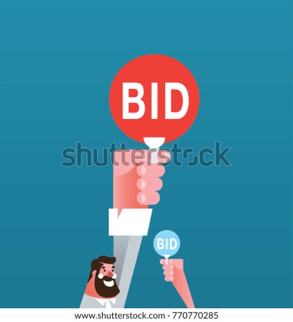 Auction and bidding concept. Hand holding auction paddle 