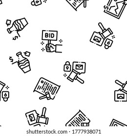 Auction Buying And Selling Goods Seamless Pattern Vector Thin Line. Illustrations