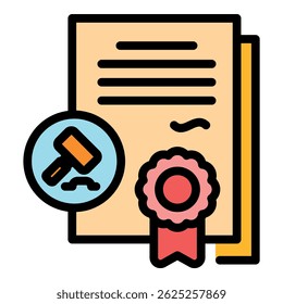 Auction certificate icon. Outline auction certificate vector icon color flat isolated
