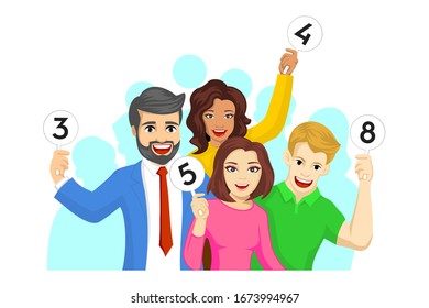 Auction Crowd Cartoon Vector Template