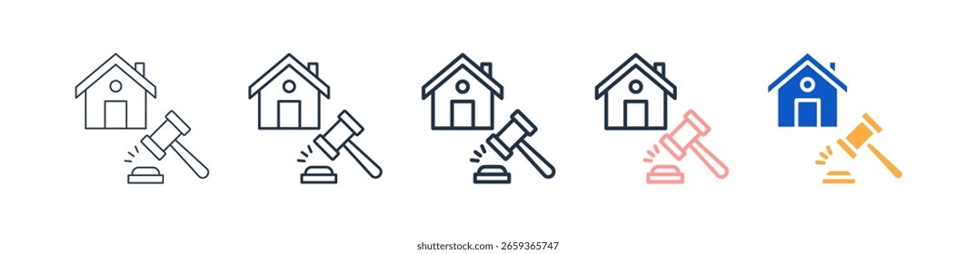Ícones de estilo diferentes do leilão definem a ilustração vetorial.