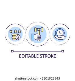 Auction event loop concept icon. Bidding process. Fundraising goal abstract idea thin line illustration. Raising money. Selling goods. Isolated outline drawing. Editable stroke. Arial font used