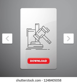 Auction, gavel, hammer, judgement, law Line Icon in Carousal Pagination Slider Design & Red Download Button