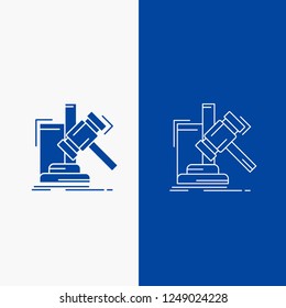 Auction, gavel, hammer, judgement, law Line and Glyph web Button in Blue color Vertical Banner for UI and UX, website or mobile application