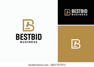 Auction Gavel with Initial Letter B for Bid Bidder Simple Logo Design