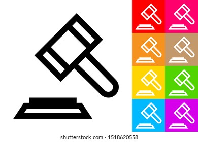 Auction Gavel. Line Icon With Different Color Background.