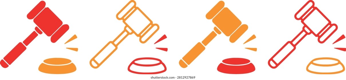 Auction gavel and sounding block icons legal and financial services