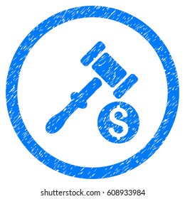 Auction grainy textured icon inside circle for overlay watermark stamps. Flat symbol with unclean texture. Circled vector blue rubber seal stamp with grunge design.