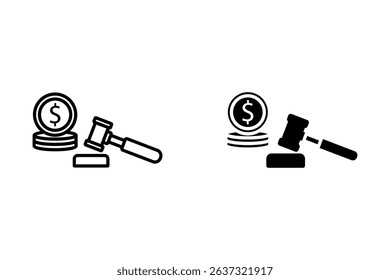 auction hammer with coins isolated on white background