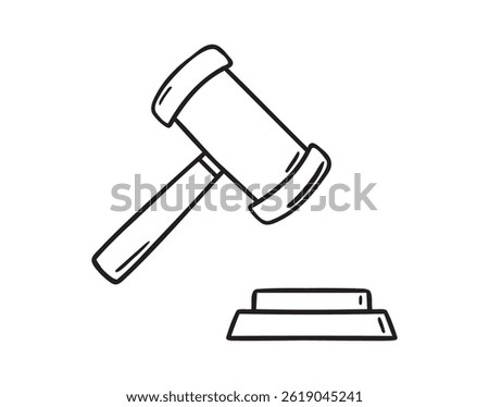 auction hammer doodle hand drawn icon. Outline drawing judge hammer line clipart symbol. Vector illustration