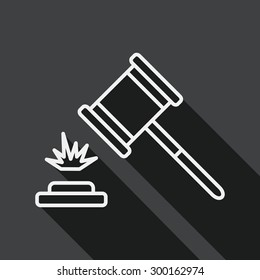 auction hammer flat icon with long shadow, line icon