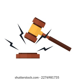 Auction hammer. Hitting with a judge's wooden hammer, vector illustration