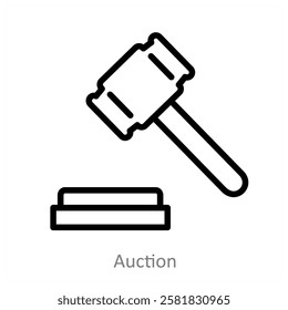 Auction and hammer icon concept