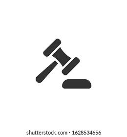 Auction hammer icon in flat style. Court sign vector illustration on white isolated background. Tribunal business concept.