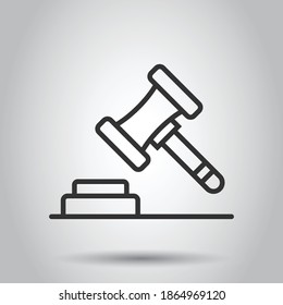 Auction hammer icon in flat style. Court sign vector illustration on white isolated background. Tribunal business concept.