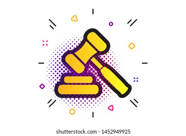Auction hammer icon. Halftone dots pattern. Law judge gavel symbol. Classic flat auction icon. Vector