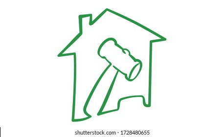 Auction hammer icon, hand draw style, vector illustration