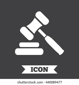 Auction hammer icon. Law judge gavel symbol. Graphic design element. Flat auction hammer symbol on dark background. Vector