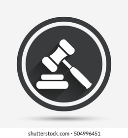 Auction hammer icon. Law judge gavel symbol.