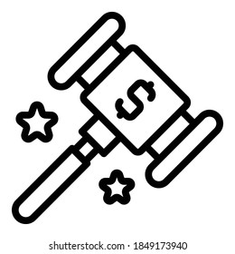 Auction hammer icon. Outline auction hammer vector icon for web design isolated on white background