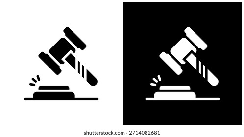 Icono del martillo de la subasta fijado en fondo blanco y negro
