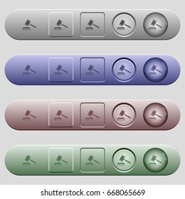 Auction hammer icons on rounded horizontal menu bars in different colors and button styles