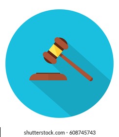 Auction hammer, law judge gavel icon in trendy flat style. Flat design in stylish colors. Isolated. Long Shadow. Simple circle icon. EPS10.