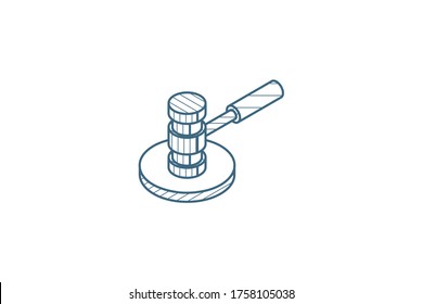 auction hammer, law and justice symbol, verdict isometric icon. 3d vector illustration. Isolated line art technical drawing. Editable stroke