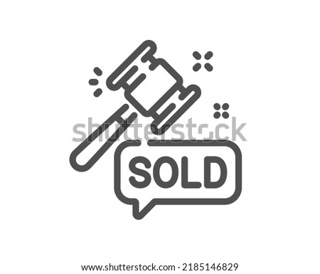 Auction hammer line icon. Bid offer sign. Lot was sold symbol. Quality design element. Linear style auction hammer icon. Editable stroke. Vector
