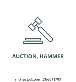 Auction, hammer line icon, vector. Auction, hammer outline sign, concept symbol, flat illustration
