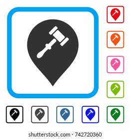Auction Hammer Marker icon. Flat gray pictogram symbol in a light blue rounded square. Black, gray, green, blue, red, orange color additional versions of Auction Hammer Marker vector.